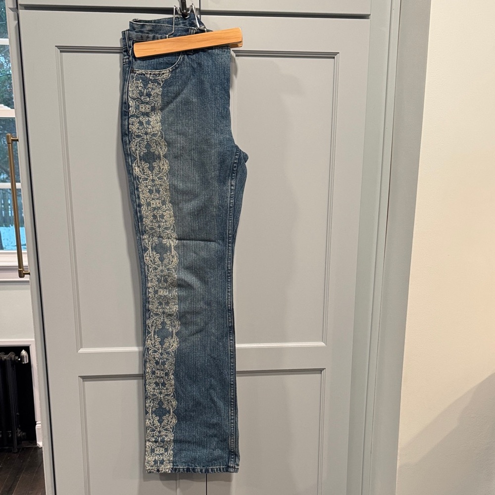 Harley-Davidson Blue Jeans with White Floral Design size 10 / 12